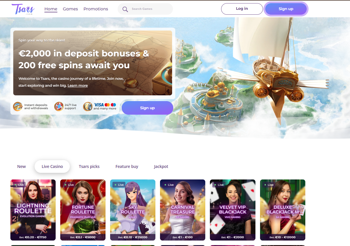 Casino website displayed on a computer screen, showcasing games and promotions in a user-friendly layout.